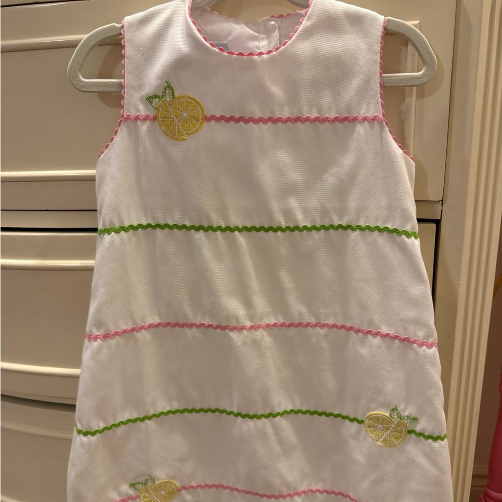 Little English 6 White Dress with Lemons Ric Rac